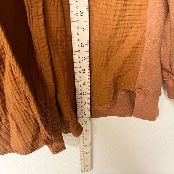 Anthropologie Open Front Cardigan Textured Hooded Size M Burnt Orange - Picture 2 of 7